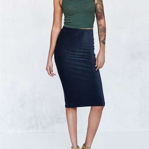 URBAN OUTFITTERS SUEDE NAVY MIDI PENCIL SKIRT